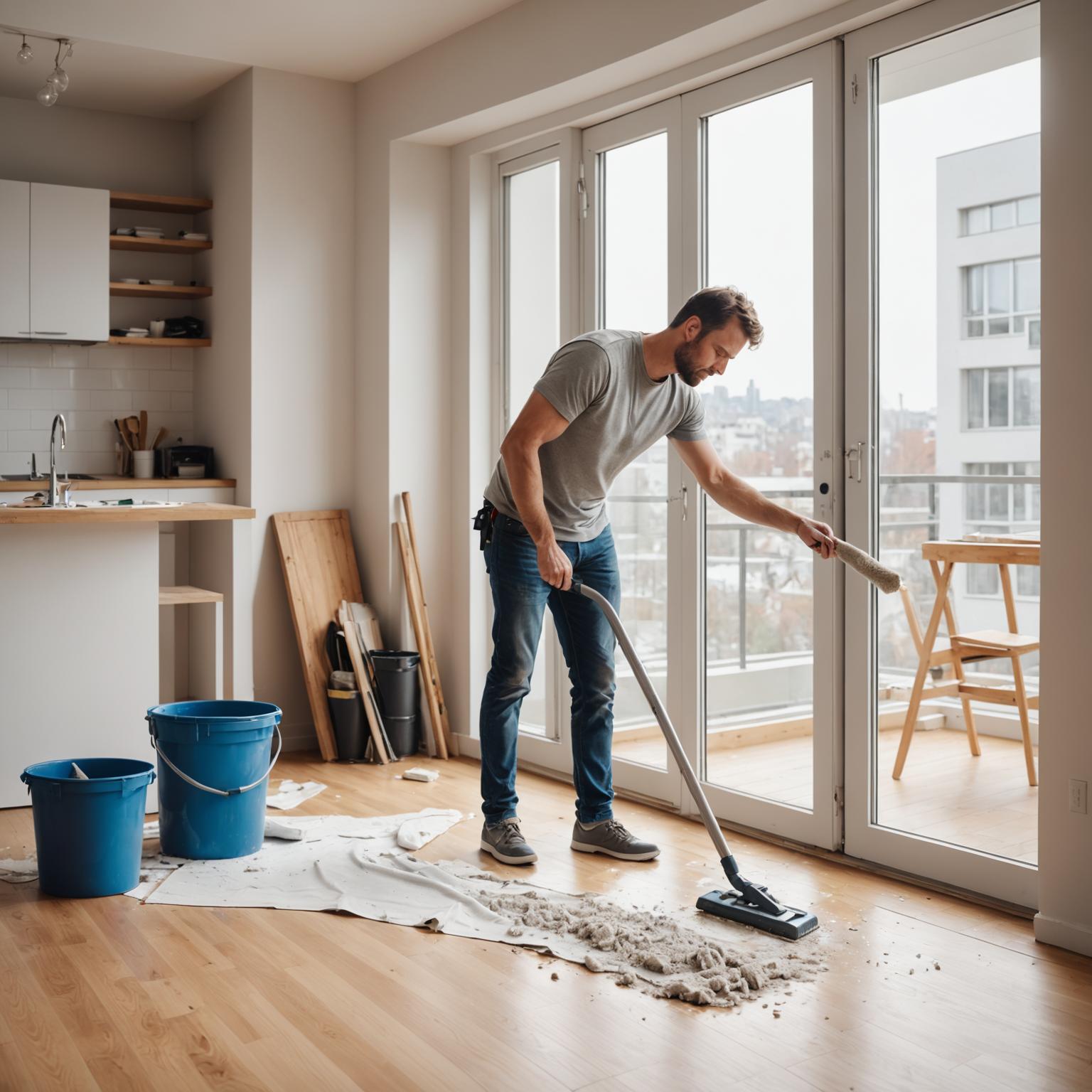 Bayleaf cleaner removing builder dust from a windowsill in a renovated KL apartment